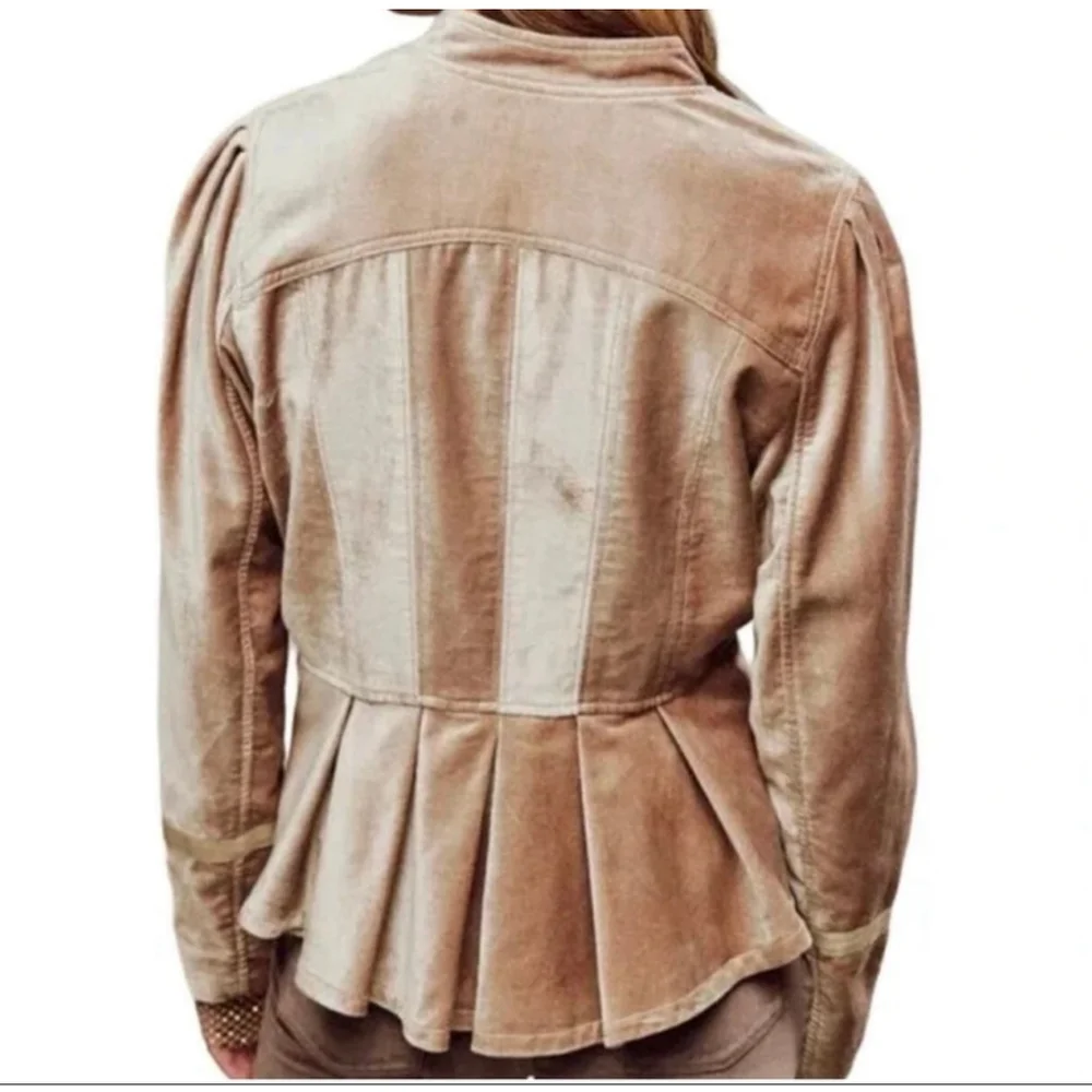 Free People Velvet Ballet Racer Jacket NWT Size Medium Champagne - Picture 2 of 5